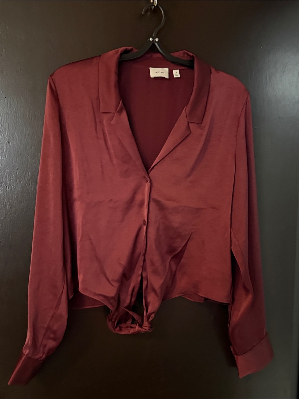 Wilfred Satin Tie-Front Button Down Shirt - Burgundy